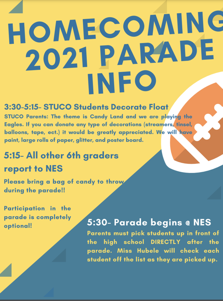 Homecoming Parade Info for 6th grade!